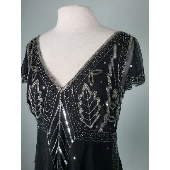VTG Scala Womens L Beaded Y2K Camisole Top Fairy Whimsical Sequins Sparkly Black - Picture 5 of 9